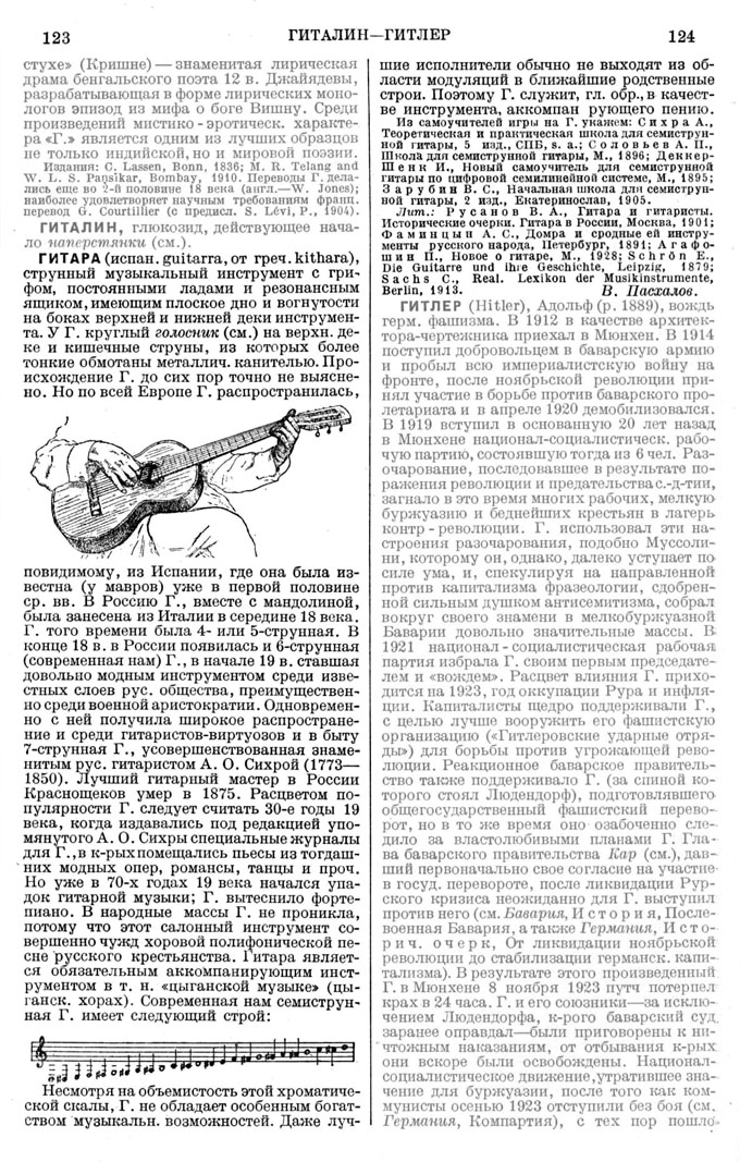 Страница БСЭ (1930) со статьей "Гитара"