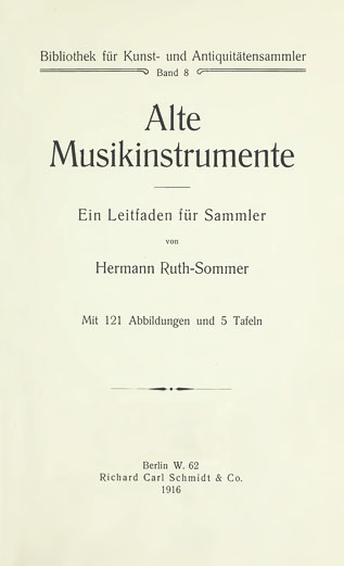 Титульная страница книги Г. Рута-Зоммера "Старинные музыкальные инструменты" (1916)